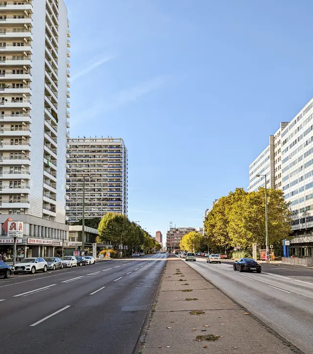Leipziger Straße lined with high-rises and trees