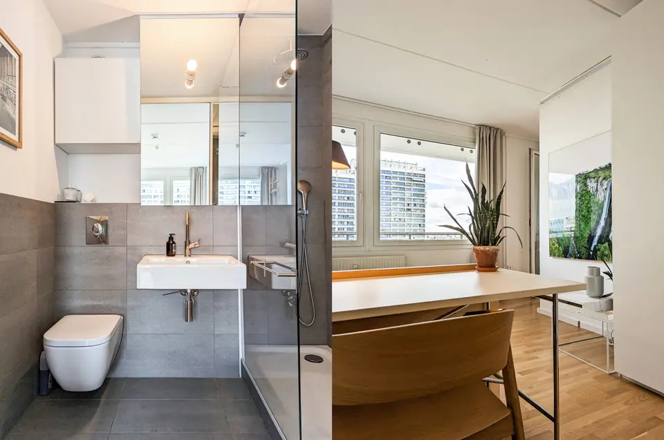 Bathroom and workspace by the window